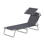Outsunny Sonnenliege klappbar Gartenliege mit Dach, Liegestuhl mit 4-Fach verstellbare Rückenlehne, wetterfeste Campingliege bis 120 kg belastbar, für Garten Strand Pool, Grau
