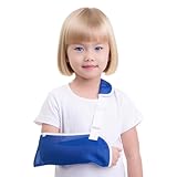Armschlinge für Kinder mit 3D Netzstoff Atmungsaktiv Verstellbare Schulterstütze Schmerzlindernd bei Armverletzungen Ellbogen Handgelenk Links (Blau)