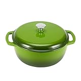 Amazon Basics Rund Schmortopf aus emailliertem Gusseisen, mit Deckel, 6.9 L, Grün