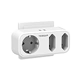 Doppelstecker für Steckdose, TESSAN USB Steckdose mit 2 USB, 5 in 1 Steckdosenadapter Mehrfachsteckdose 3Fach Mehrfachstecker für Steckdose mit USB Ladegerät Steckdosenverteiler Dreifachstecker, Weiß