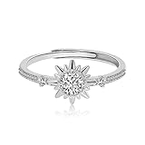 XJBTBA Goldringe für Damen, 925er-Sterlingsilber, Versprechens-Diamantring, Sonnenring, Statement-Ringe, größenverstellbar FT 1/2, Silber