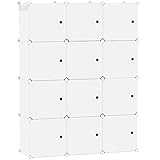 C&AHOME Würfelförmiger Aufbewahrungs-Organizer mit Türen, 12-Würfel-Regalbretter, Schrankschrank, DIY-Modul-Bücherregal aus Kunststoff, 36,6' L x 12,4' B x 48,4' H, milchig, USHS3012M-DOOR