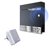 Metzler individueller Briefkasten mit Funkklingel und Steckdosen-Funk-Empfänger inklusive Gravur in Anthrazit RAL 7016, mit Zeitungsfach personalisiert mit Edelstahl V2A Namensschild | Siebert