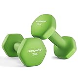 SONGMICS Hanteln, 2er Set, 2 x 2 kg, Hantelset, Kurzhanteln, Hexagon, Neopren-Beschichtung, Krafttraining, Workout, Fitnesstraining, für Zuhause, grün SYL904C01