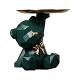 BLOOOK Statue Skulptur,Bär Figur Dekorative Tablett,Bären Skulpturen mit Dekotablett,Teddy Bär Deko Figuren Schlüsselschale,Dekoschale für Dessert Kosmetik Schmuck Kerzen (Dunkelgrün (B))