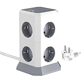 8-Fach Steckdosenleiste, 2 USB 1Type C Mehrfachstecker, 8 in1 Steckdosen mit Schalter, Power Cube mit 1.8m Kabel für Zuhause, Büro und Reisen, 3000W Steckdosenturm (1.8M)