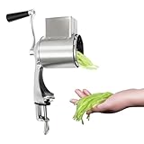Käsereibe mit Kurbel, Gemüseschneider mit 5 Edelstahl Austauschbaren, Schneiden Manuelle Trommelreibe für Käse, Gemüse, Obst, Silber