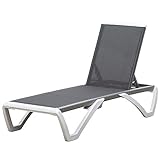 Outsunny Gartenliege Alu Sonnenliege Stoffliege Relaxliege 5-Fach verstellbar ergonomisch Texteline Grau+Weiß 170 x 67,5 x 95 cm