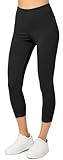 Merry Style Damen Leggings 3/4 aus Baumwolle mit Stretch – Leichte Capri Leggings Damen aus atmungsaktiver, elastischer Baumwolle, ideal für Yoga Sport Freizeit Reisen MS10-199 (Schwarz, L)