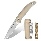 TONIFE Nova Neck Knife mit Scheide Lanyard und Clip, 68mm Feststehendes Klinge Kleine Hals Messer Neck Knife für Outdoor Edc (Warmer Sand+Stonewash)