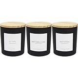 Ezebesta 3PCS 400ml Moderne schwarze Badezimmer-Kanister mit 12 Etiketten Hölzerner Deckel Dickes Glasgefäß Set Wattestäbchenhalter für Wattebausch Wattepads Aufbewahrungsorganisation