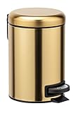 WENKO Kosmetik Treteimer Mod. Leman 3 Liter Bad-Mülleimer mit Beutelhalter und Anti-Fingerprint-Beschichtung Edelstahl Gold matt 17x25x22,5 cm