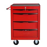 20 Zoll Werkzeugkoffer Rollend mit 4 Schubladen, Stahl Werkzeugwagen mit Kugellager-Schubladen, Aufbewahrungsbox Organizer für Werkzeuge (Rot+Schwarz)