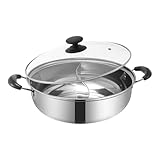 SiaBiced Shabu Shabu Topf Edelstahl Hotpot mit Teiler Suppenkochtopf Doppelgriff Kochtopf Zum Gleichzeitigen Kochen von Zwei Geschmacksrichtungen für, 28cm