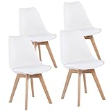 EGGREE Set von 4 Mittagessen/Bürostuhl mit Beinen aus massiver Buche, Stühle ohne Arme gepolstert Design Weiß