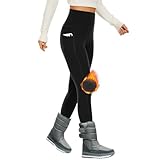 DDOBB Thermo Leggings Damen Gefüttert High Waist Thermoleggins Lang Mit Innenfleece Warm Teddy Sportleggins Strumpfhosen Thermohose Laufhose Winterkeid(B-Schwarz,(DE34-40)=M)