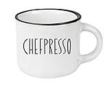 Espressotasse vintage| Mini Keramik Becher zum verschenken | 95 ml | Chefpresso, Weiß