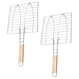 Healifty 2 Stück Grillkorb mit Holzgriff für Fisch Fleisch und Gemüse Robustes Grillzubehör für Bbq Camping und Gartenpartys