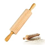 Nudelholz aus Holz,Backrolle aus Buchenholz zum Teigrollen,Teigroller Holz,Nudelholz mit drehbarer Mitte Teigroller zum Kochen & Backen