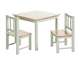 Bomi Kindersitzgruppe Holz Amy | Kindertisch mit 2 Stühlen | Tisch & Stühle Kinderzimmer Set | Spieltisch in Natur und Grün | Kindertisch für drinnen | Maltisch & Basteltisch Kinder