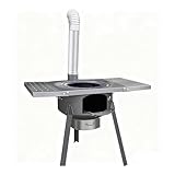 Holzofen Klein Gartenhütte Material Stahlblech Inklusive Grillrost Werkstattofen Holz und Kohle Schmal Klappbare Tischplatte Geeignet Zum Wasserkochen und Kochen(48 * 45cm)