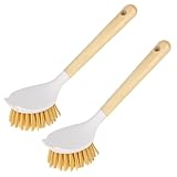 XCRPRT Spülbürste Holzspülbürste 2 Stück, Geschirrbürste mit Bambusgriff Schrubbbürste Spülbürste Bürste Küche TopfSpülbürste für Töpfe Spülbecken zur Reinigung