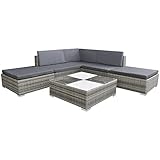 Hommdiy Rattan Lounge Set 6-TLG. Garten Lounge Set mit Auflagen Poly Rattan Lounge Grau Sitzgruppe Lounge Gartenmöbel Set Gartensofa