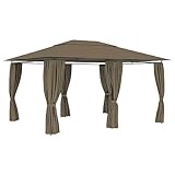 ZEYUAN Gartenzelt mit Vorhängen, Pavillon, Partyzelt, Gartenpavillon, Faltpavillon, Rennzelt, Anstellpavillon, Zelt Garten, 4x3 m Taupe 180 g/m²