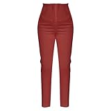 Damen-Hose in Übergröße, hohe Taille, Stretch, für Arbeit, Freizeit, Business, gerade Hose mit Tasche Leinenhose Damen Weites Bein (RD1, XXL)