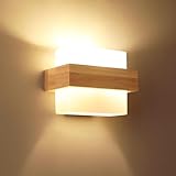 Comely Holz Wandleuchte Innen, Vintage E27 Wandlampe Innen mit Glas Lampenschirm, Auf und Ab Beleuchtung Moderne Wandbeleuchtung für Wohnzimmer Schlafzimmer Flur Treppen