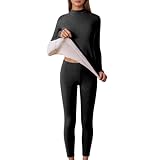 Kaschmir-Unterwäsche für Damen, warm, für Herbst und Winter, Pyjama und Hose, bequem, mit Fleece gefüttert, dick, Yoga-Unterwäsche für Zuhause, Schwarz , 38