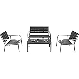 MONDO VIRO un mondo a casa tua Set für den Außenbereich aus Stahl in Holzoptik mit Sofa und Sesseln für den Gartentisch (Sitzecke)