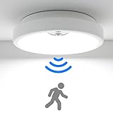 Peasur LED Deckenleuchte mit Bewegungsmelder Batteriebetrieben, 18cm Lampe Innen Aussen, 300LM 6000K Treppen Deckenlampe für Schrank Balkon Abstellraum Keller Flur Garage Bad Küche