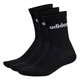 adidas Unisex Linear Crew Cushioned Socks 3 Pairs, Black / White, 4.5-6