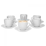 Van Well Trend 6er Set Kaffeetasse mit Untertasse rund, 230 ml Tasse weiß Porzellan Geschirr