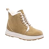 Damen High Top Gefütterte Stiefel mit seitlichem Reißverschluss Dicke Sohle Runder Kopf Wildleder Winter Outdoor Warme Schneestiefel Schnee Kurz, khaki, 36.5 EU