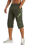 KEFITEVD Herren 3/4 Radhose MTB Hose mit Zip-Taschen Stretchbund Caprihose Outdoor Trekkinghose Schnelltrocknend Wandern Trekking Shorts Männer Dunkeloliv 36