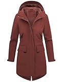 Vancavoo Übergangsjacke Damen Wintermantel Lang Leichte Jacke mit Kapuze Softshellmantel Übergang Mantel Parka Übergangsmantel für Frühling Herbst,Weinrot,XXL