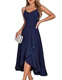 DRESSTELLS Cocktailkleid Damen Festlich Träger Hochtief Kleid für Hochzeit Dunkelblau Knielang Weihnachtsfeier Kleider Rückenfrei Curvy Elegantes Partykleid Navy L