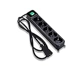 Tecnoware Power Systems - Steckdosenleiste mit Sicherheitsschutz, 5 um 45° geneigte Steckdosen, Leuchtschalter, Kindersicherung, IEC C14 Stecker, Schwarz, 5 Schuko/Italien Steckdosen, Kunststoff
