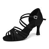 Uonpie Standard Tanzschuhe Damen Latein 7.5cm Bachata Tango Tanzschuhe Salsa Ballsaal,Schwarz,40EU