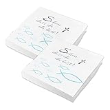 POWGLASS 40 Servietten Kommunion Deko, Servietten Schön Dass Du Da Bist, Blau Fisch Dekoration Tischdeko für Taufe, Kommunion Konfirmation Deko Oder Andere Festliche Anlässe