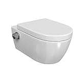 Aqua Bagno | Toilette mit WC Dusche | Hänge WC Bidet Funktion | Spülrandlos | Softclose | weiß Keramik | 540x360x330 mm