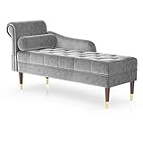 Vesgantti Velvet Chaiselongue, Indoor Lounge Sofa mit linker Armlehne und Lendenkissen, gepolsterte Recamiere für Wohnzimmer, Schlafzimmer und Büro, werkzeuglose Montage