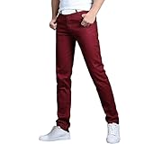 Herren-Chino-Hose, schmale Passform, Herren-Kleiderhose, gerader Schnitt, knitterfrei, Chino-Hose, praktische Stretch-Hose für Outdoor, Business, Büro, mittlere Taille, rot, XXL