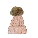 JYHBHMZG Damen Wintermütze mit Fellbommel Warmer Ball Strickmütze Häkelmütze Pink One Size