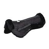 Merauno Lammfell-Korrekturkissen Lammfell-Taschen Sattelkissen mit Klettverschluss und 4er-Pack Filzeinlagen Enthält echte Lammfellwolle und Gesteppte Baumwolle für Pony und Warmblut（L,Schwarz）