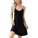 Xuepelit Nachthemd Damen Unterkleid Sexy Sommer Negligee für Frauen Spaghettiträger Babydoll Nachthemden Baumwolle Nachtwäsche Träger,Schwarz M