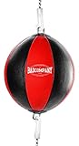 Bad Company Doppelendball aus Kunstleder inkl. elastischen Spanngurten I 25 cm Durchmesser I Boxball für das Reflex- und Boxtraining – Rot