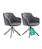 Linele Esszimmerstühle 2er Set Grau mit FEDERKERN - Drehbar & Samtbezug - Hoher Sitzkomfort - Retrostil & einfache Montage - PVC-frei & Oeko-TEX Zertifiziert, inkl. Lieferung an den Wunschort